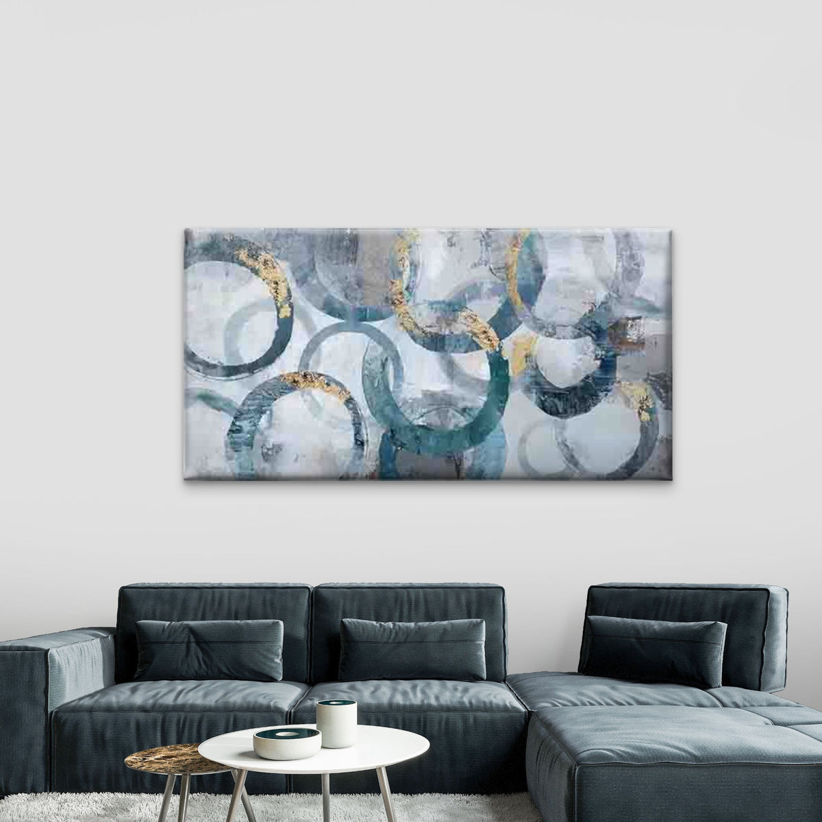 Abstract Interlocking Rings Wall Art Canvas Office Home Room Framed 120x60cm