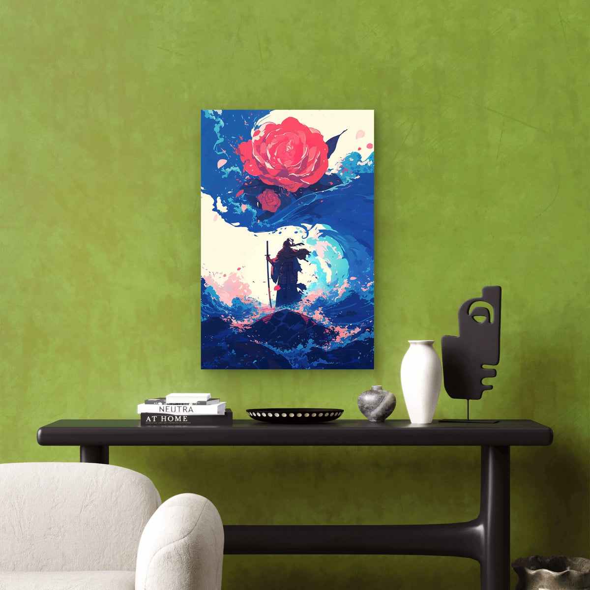 Samurai And The Rose Metal Print Ready to Hang