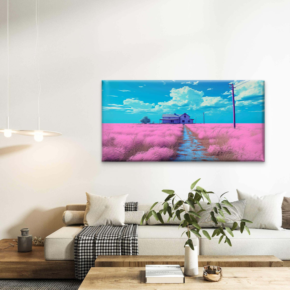 The Isolated Pink Farmstead Wall Art Canvas Office Home Room Framed 120x60cm