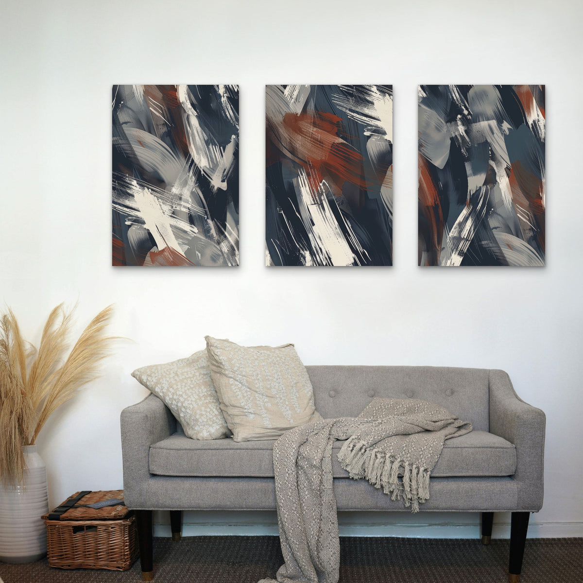 3pcs Industrial Blue Rust Brushstroke Wall Art Set Canvas Framed 60x90cm - High Quality Print 100% Australian Made Wall Canvas Ready to Hang