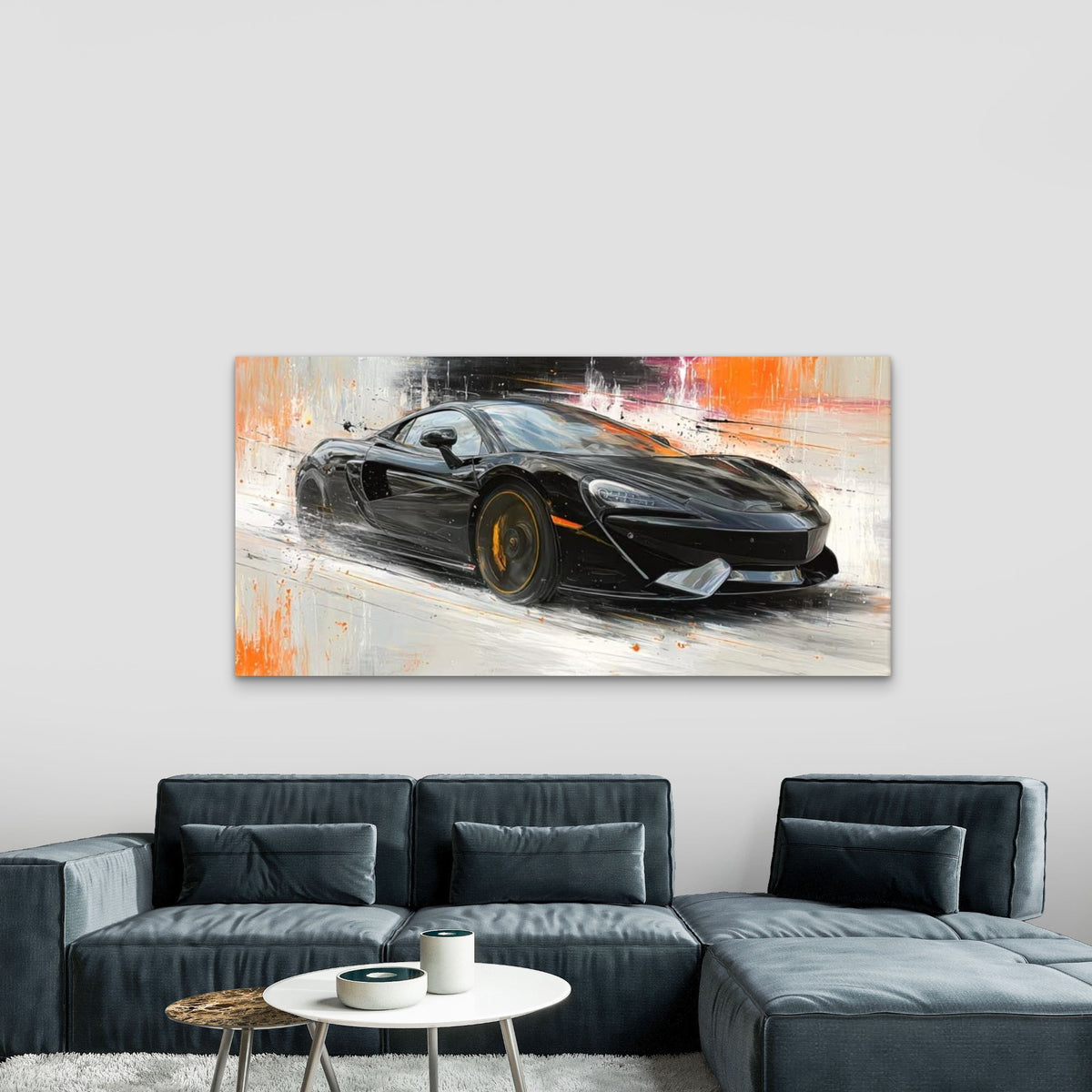 Black McLaren 570S Wall Art Canvas Office Home Room Framed 120x60cm