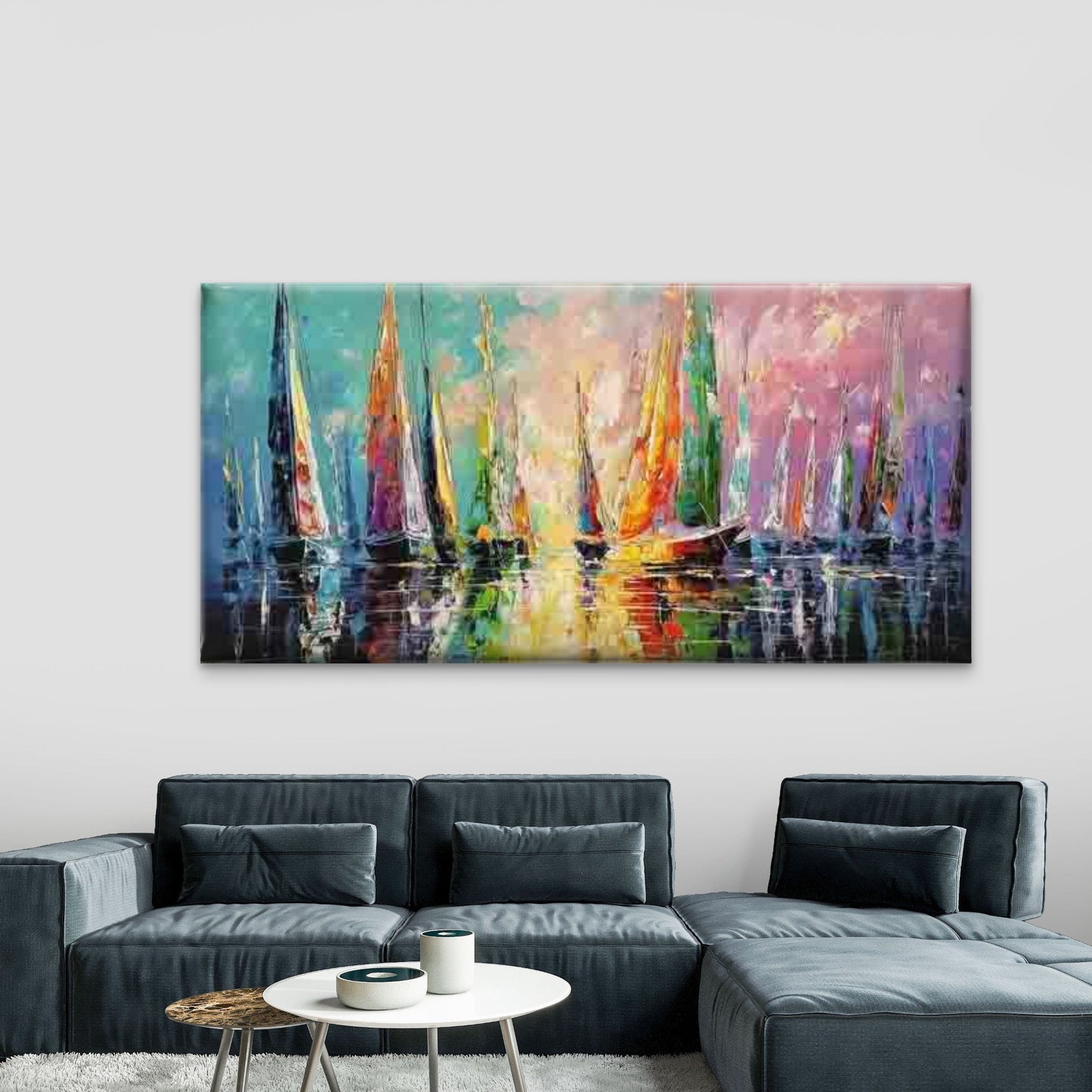 Sailboat Sunset Seascape Wall Art Canvas Office Home Room Framed 120x60cm