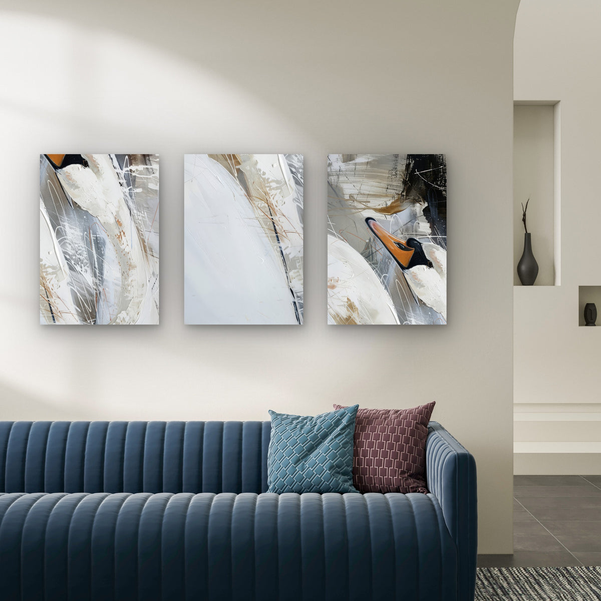 3pcs Modern Abstract Feather Bird Painting Wall Art Set Canvas Framed 50x70cm - High Quality Print 100% Australian Made Wall Canvas Ready to Hang