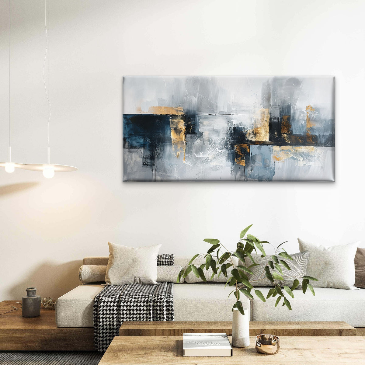 Navy Grey Gold Cityscape Wall Art Canvas Office Home Room Framed 120x60cm