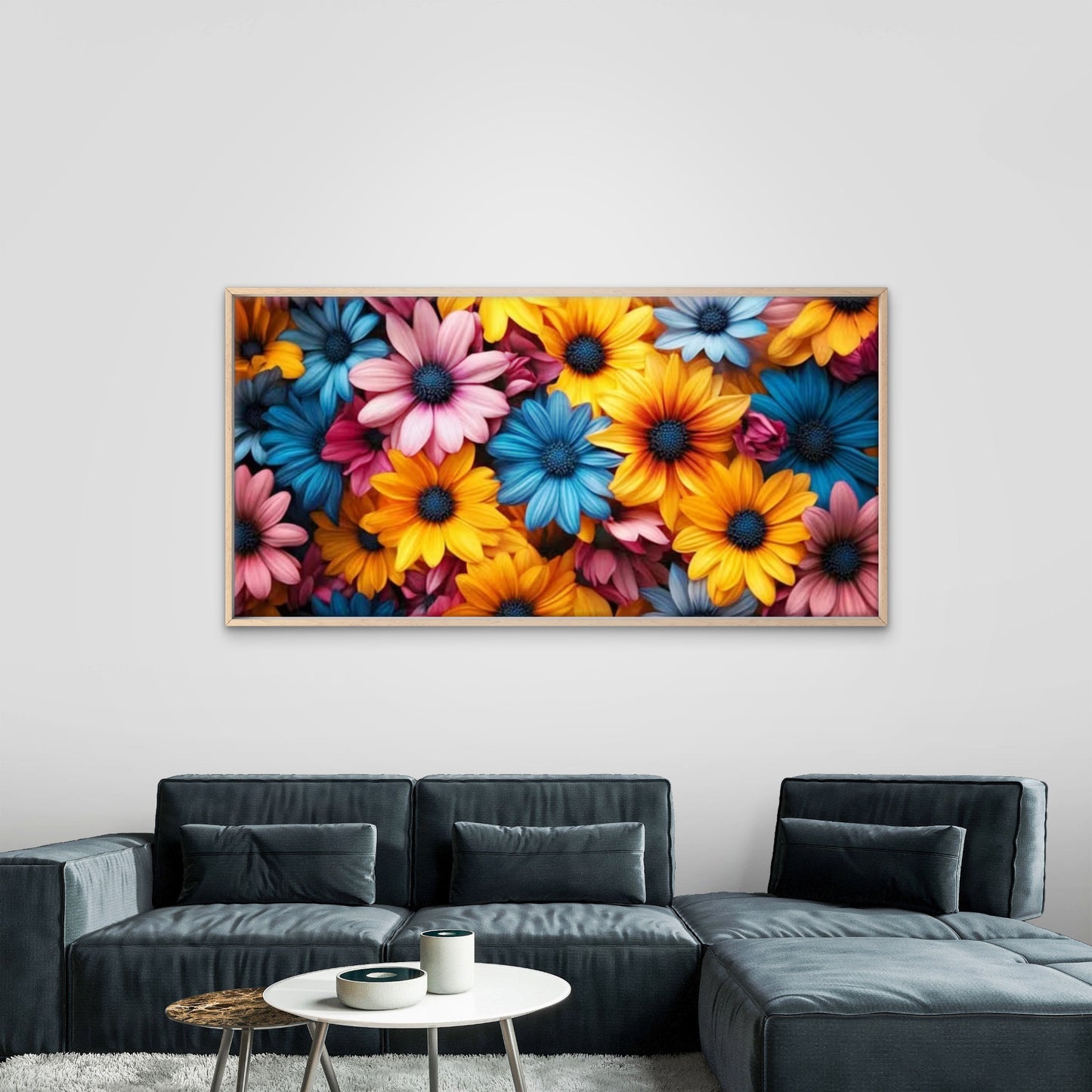 Vibrant Daisies Bloom Wall Art Canvas Office Home Room Framed 120x60cm