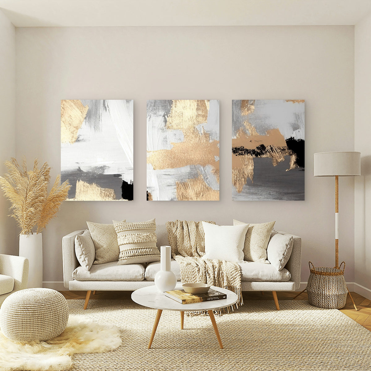 3pcs Gold Foil Abstract Textured Wall Art Set Canvas Framed 50x70cm - High Quality Print 100% Australian Made Wall Canvas Ready to Hang