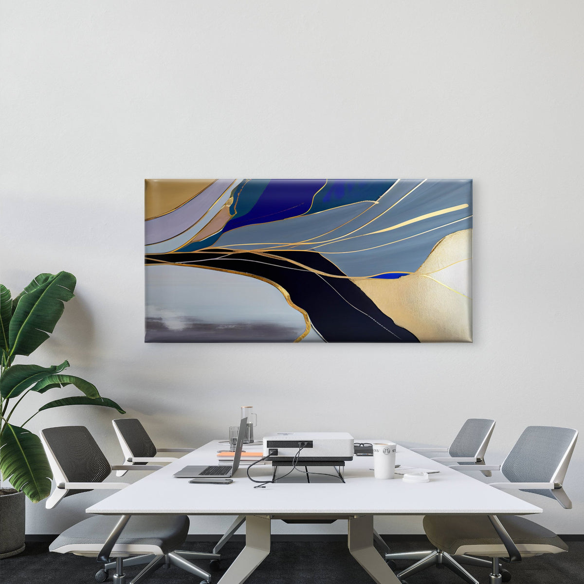 Fluid Gold Abstract Waves Wall Art Canvas Office Home Room Framed 120x60cm