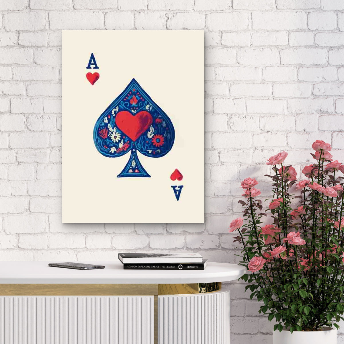 Ace of Hearts Playing Card Metal Print Ready to Hang