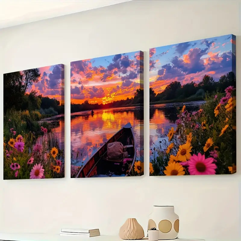 3pcs River at Dusk Peaceful Landscape Wall Art Set Canvas Framed 60x90cm - High Quality Print 100% Australian Made Wall Canvas Ready to Hang