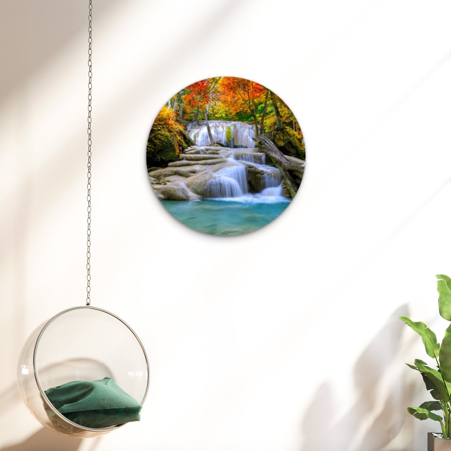 Waterfall In Autumn Acrylic Glass Rounded Print Tempered Glass Wall Art 100% Made in Australia Ready to Hang