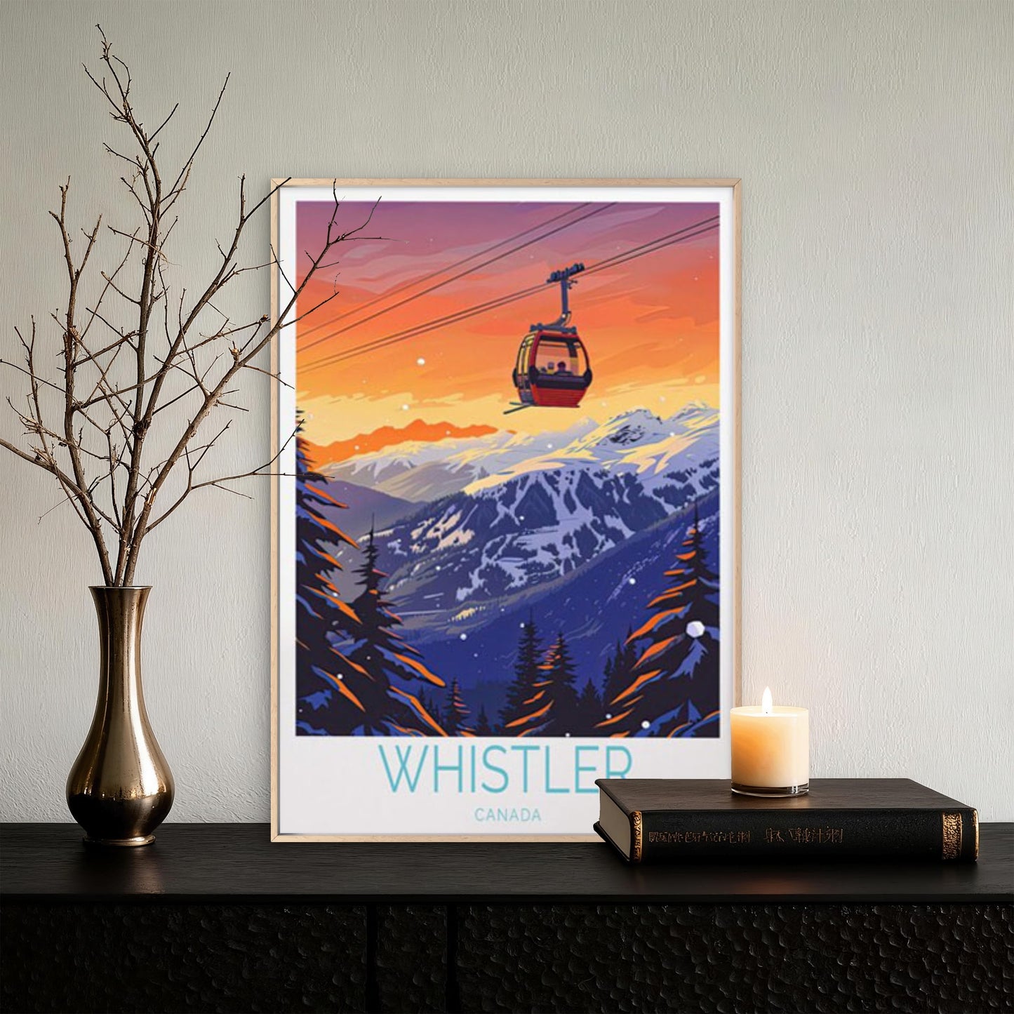 Whistler Canada, Cable Bus in Mountains Travel Poster Print Wall Art