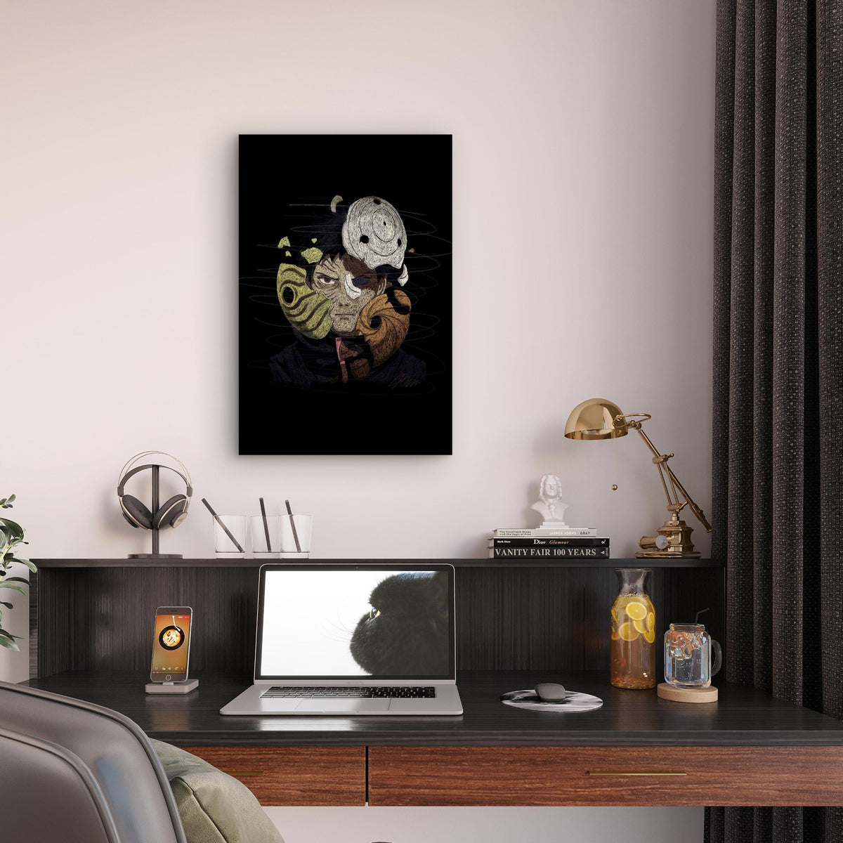 Abstract Shattered Mask Line Art 40x60cm Metal Print Ready to Hang