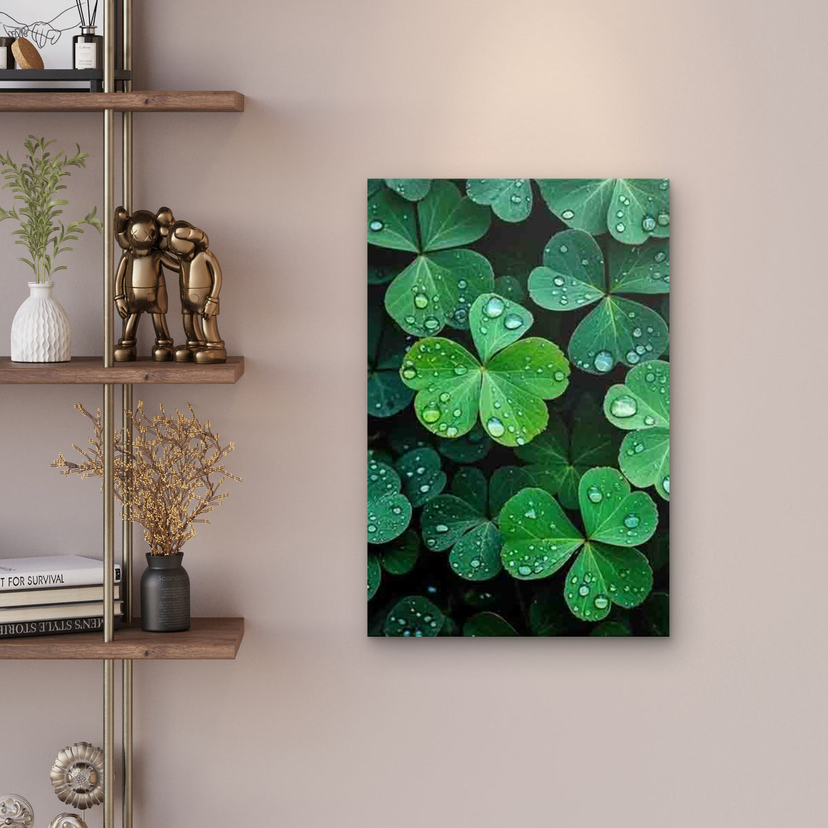 Minimalist Retro Four-Leaf Clover Metal Print Ready to Hang