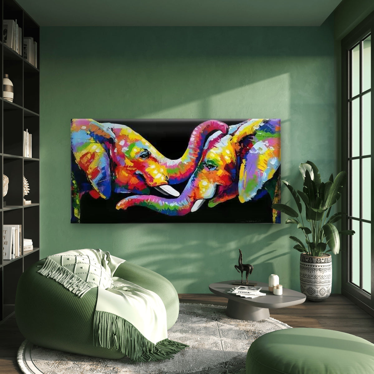 Colorful Abstract Elephants Wall Art Canvas Office Home Room Framed 120x60cm