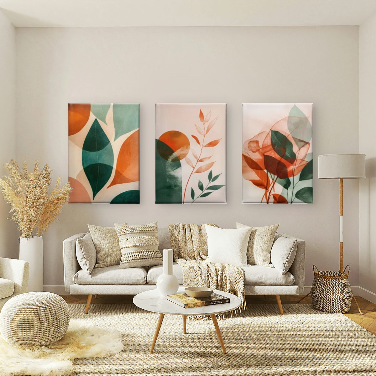 3pcs Abstract Terracotta Sage Green Botanical Boho Mid Century Wall Art Set Canvas Framed 60x90cm - High Quality Print 100% Australian Made Wall Canvas Ready to Hang