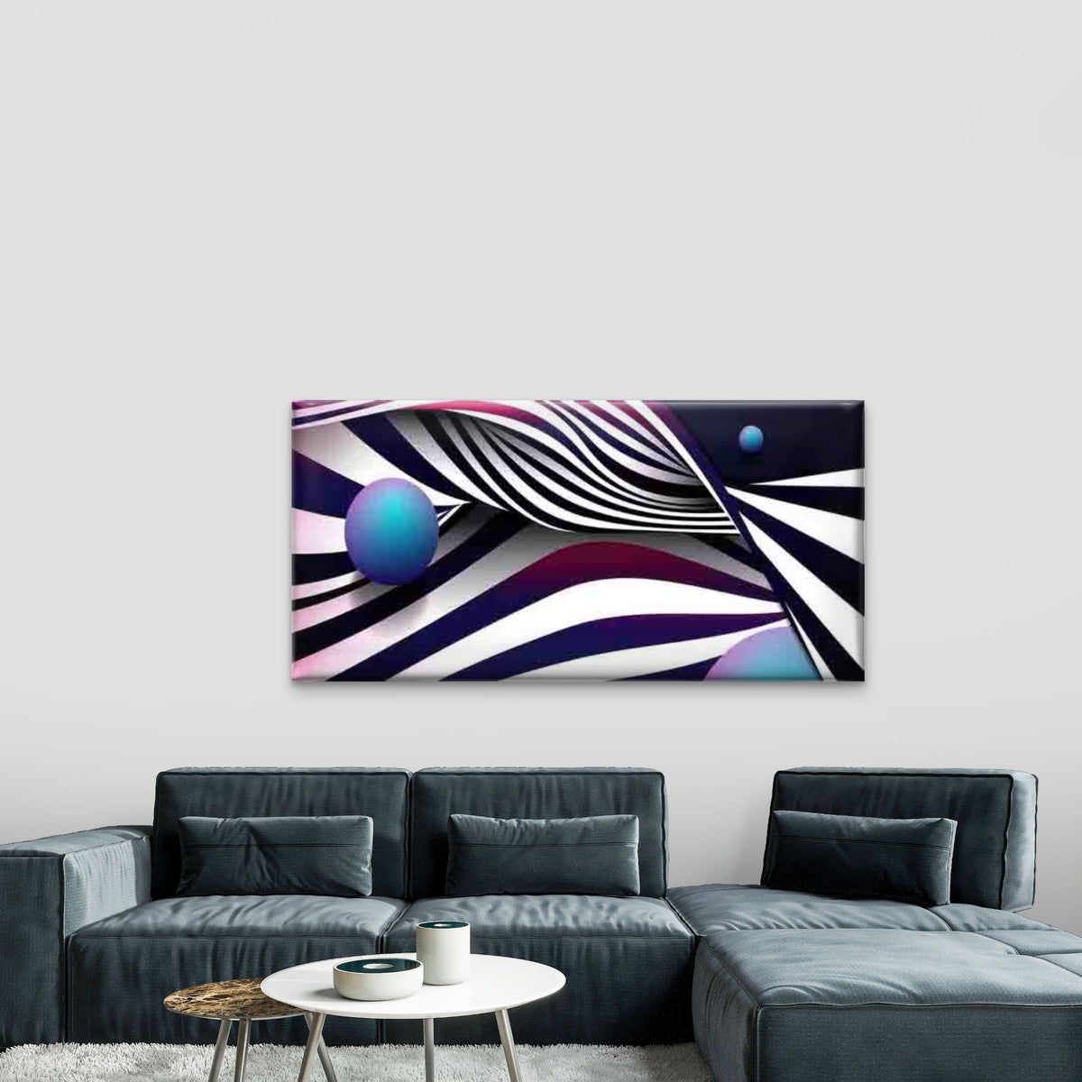 Abstract Wavy Lines And Spheres Wall Art Canvas Office Home Room Framed 120x60cm