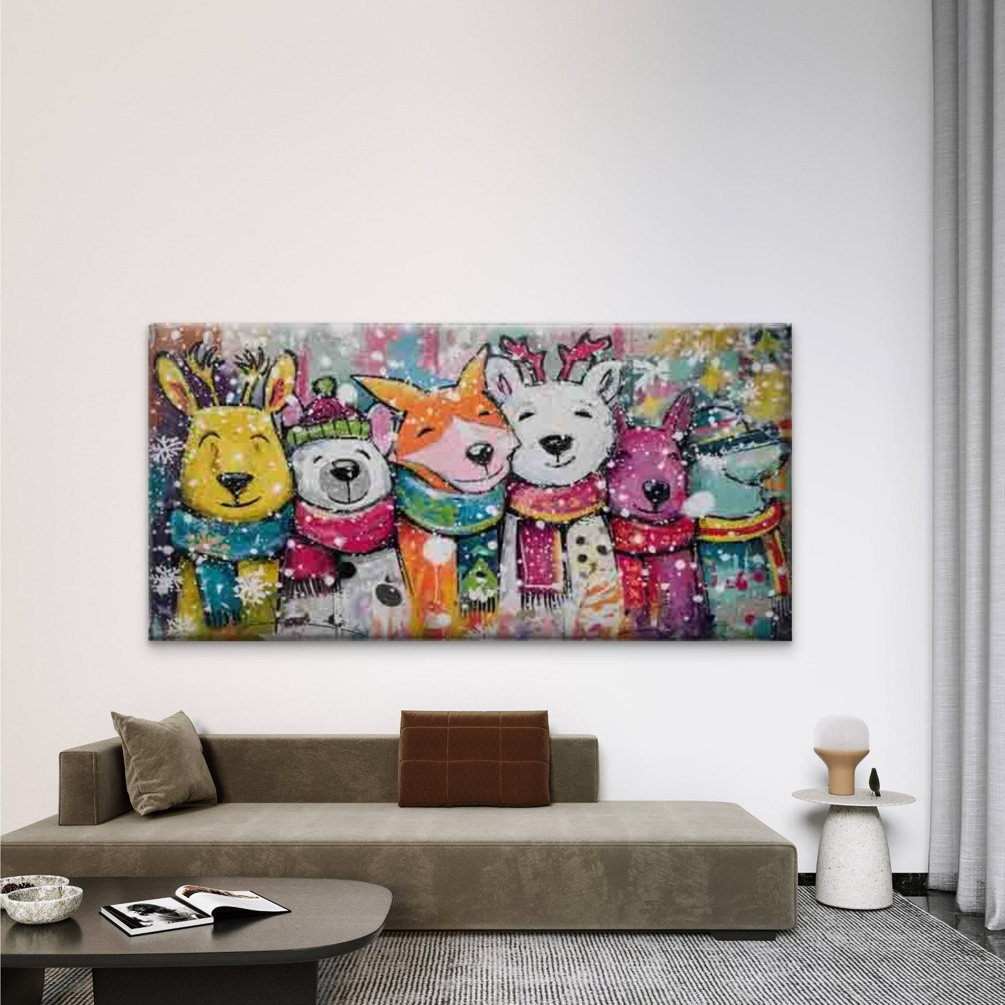 Colorful Winter Animals In Scar Wall Art Canvas Office Home Room Framed 120x60cm