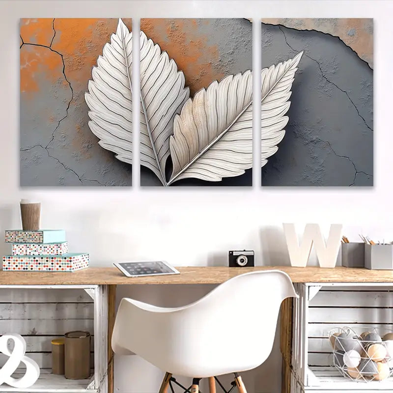 3pcs Leaf Botanical Nature Theme Print Wall Art Set Canvas Framed 60x90cm - High Quality Print 100% Australian Made Wall Canvas Ready to Hang