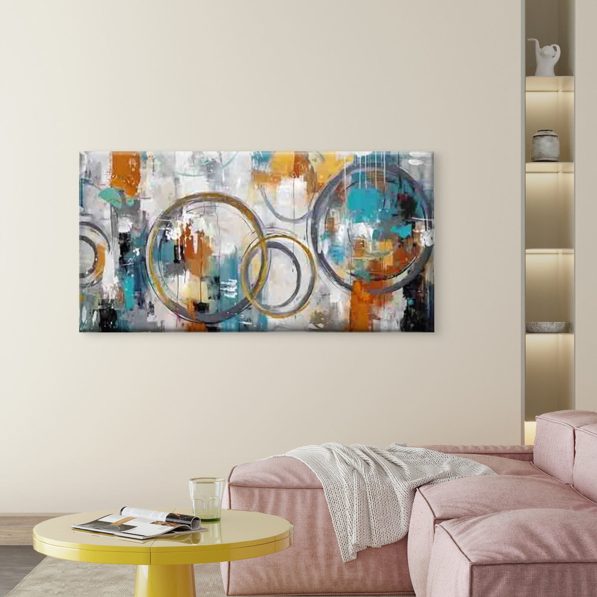 Featuring Circles And Dots Wall Art Canvas Office Home Room Framed 120x60cm