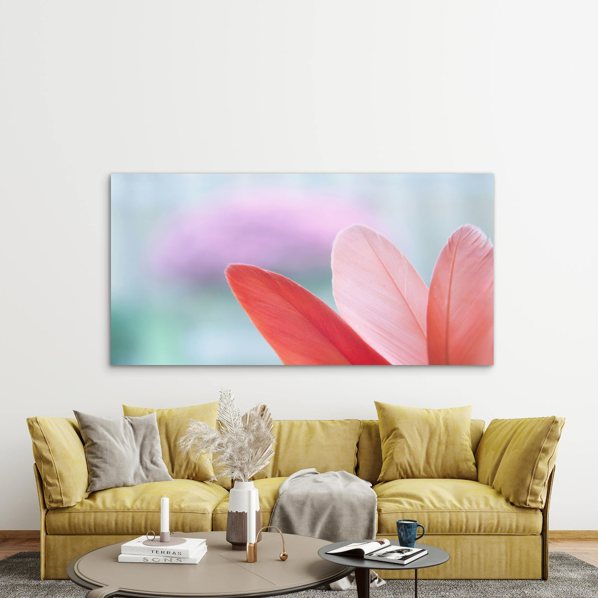 Soft Pink Feather Dreams Wall Art Canvas Office Home Room Framed 120x60cm