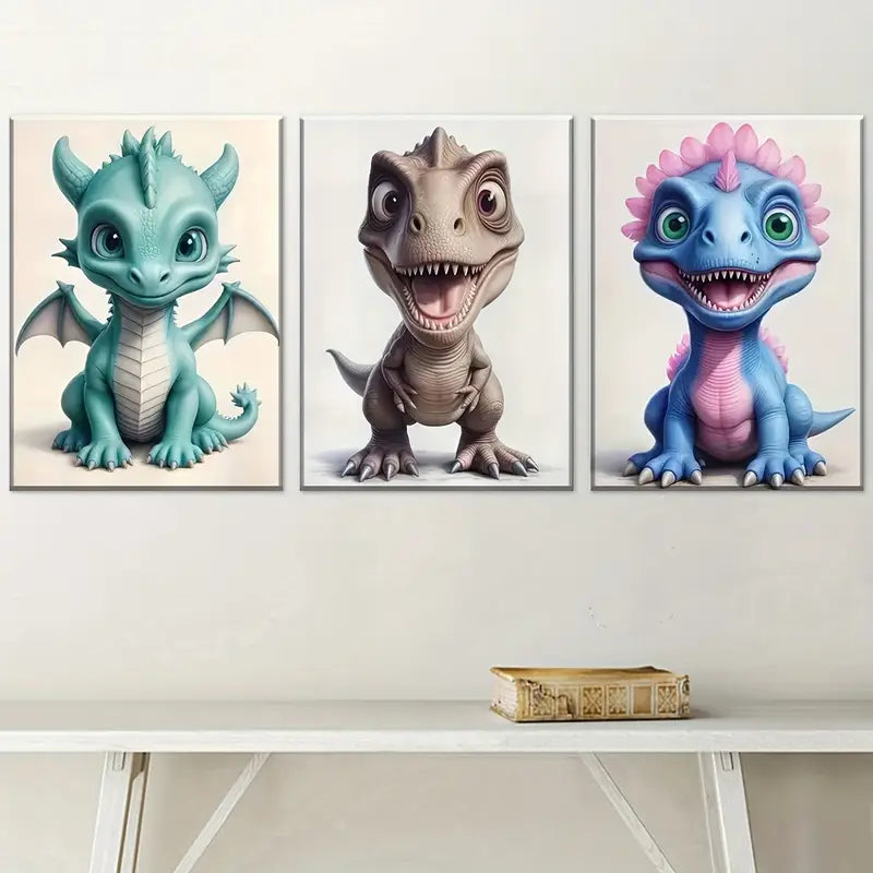 3pcs Pieces of Minimalist-Style Dragon Wall Art Set Canvas Framed 40x60cm - High Quality Print 100% Australian Made Wall Canvas Ready to Hang
