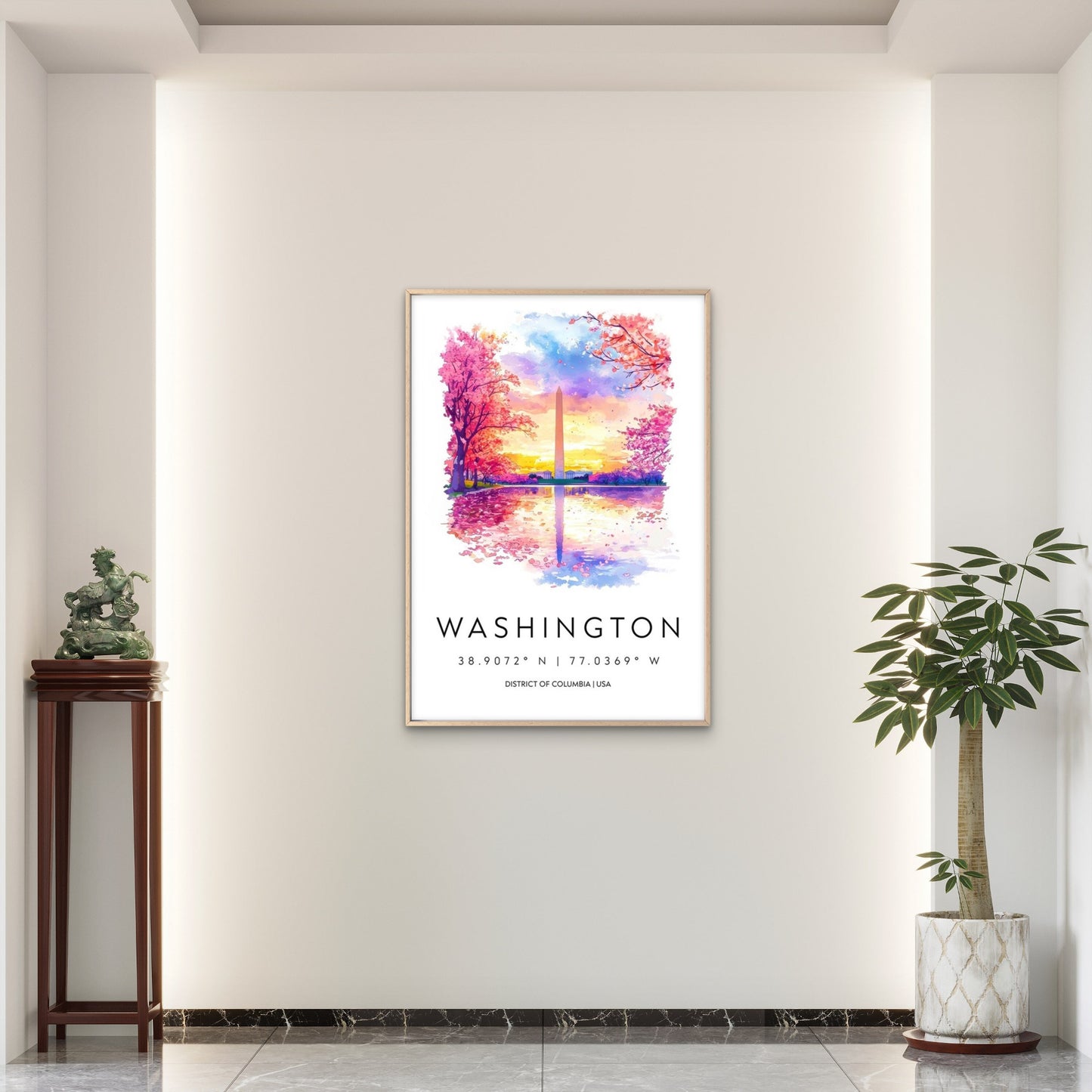 Cherry Blossoms At Washington Monument Travel Poster Print Wall Art