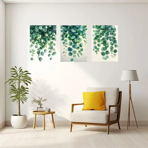 3pcs Sage Green Botanical Green Leaves Wall Art Set Canvas Framed 50x70cm - High Quality Print 100% Australian Made Wall Canvas Ready to Hang