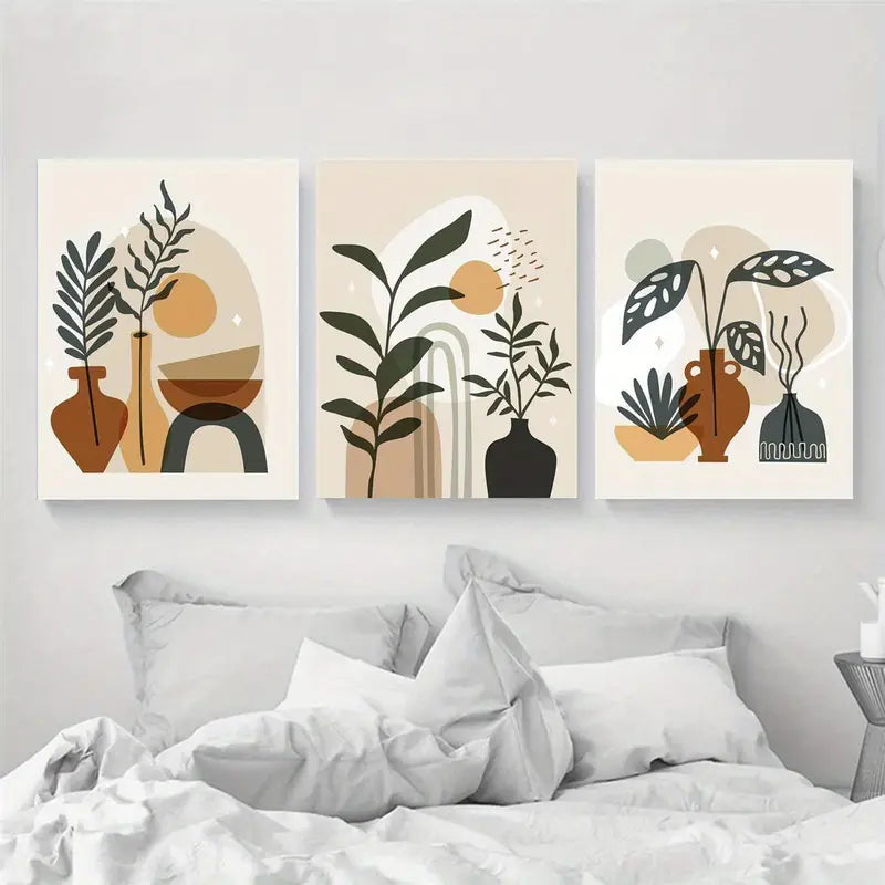 3pcs Featuring Minimalist Floral Design, Elegant Botanical Metal Print Ready to Hang Art