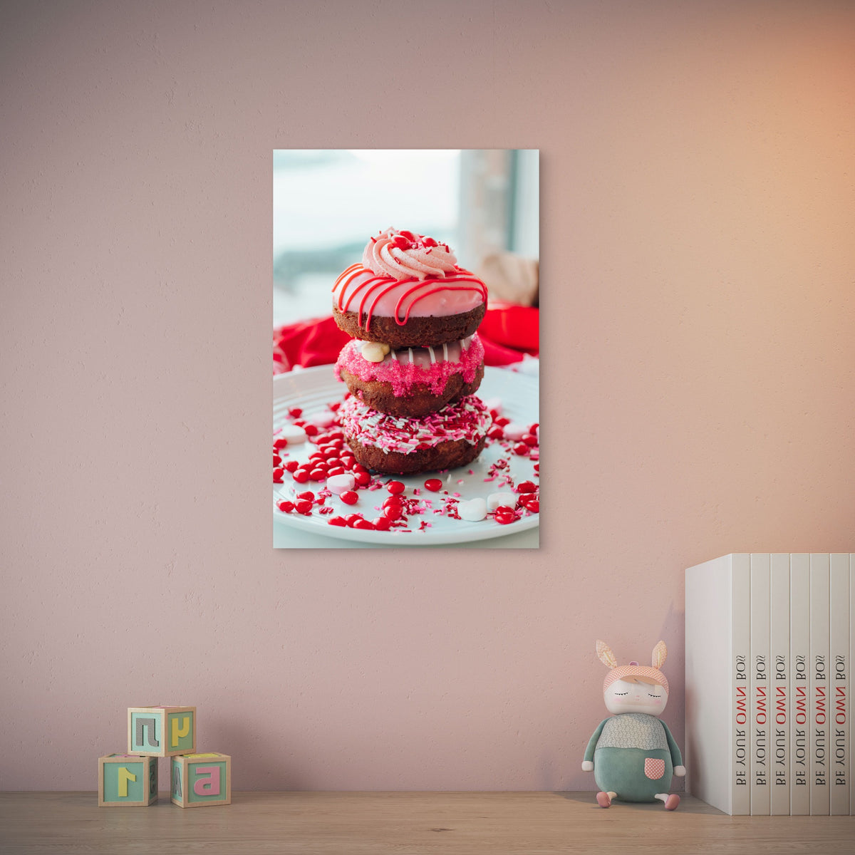 Stack Of Three Donuts Decorated 40x60cm Metal Print Ready to Hang