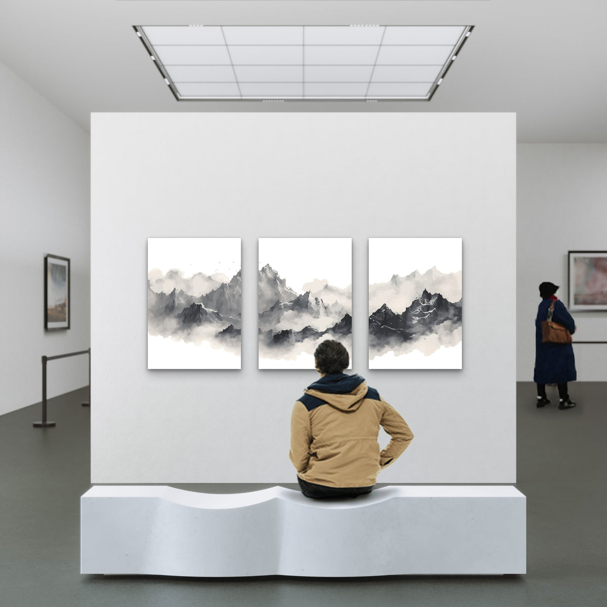 3pcs Minimalist Watercolor Misty Mountain Ink Wall Art Set Canvas Framed 60x90cm - High Quality Print 100% Australian Made Wall Canvas Ready to Hang