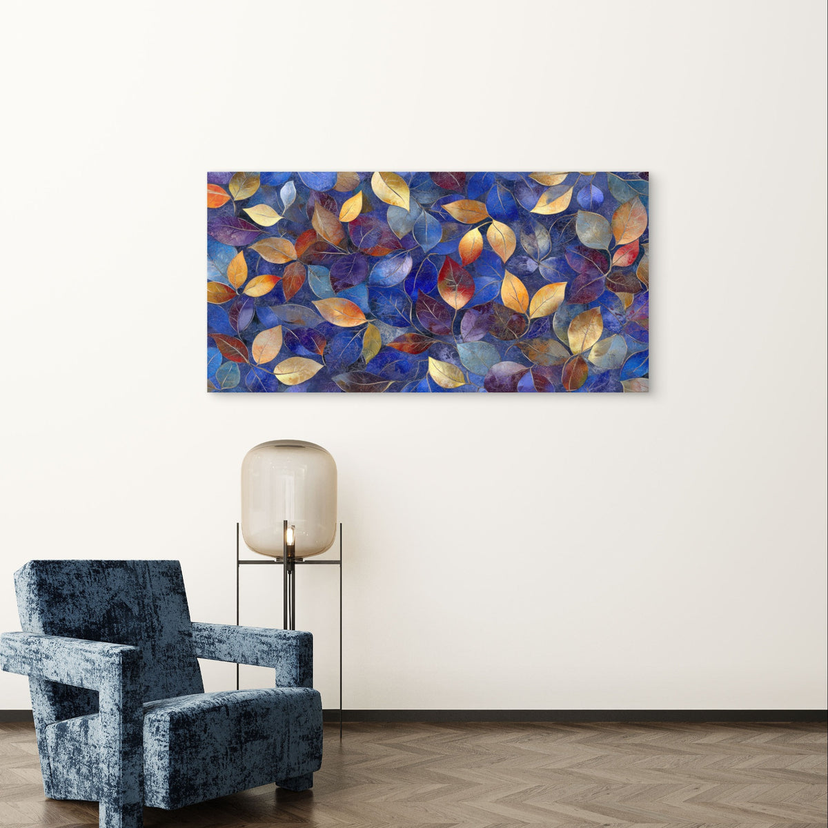 Abstract Blue Gold Red Fall Leaves Wall Art Canvas Office Home Framed 120x60cm