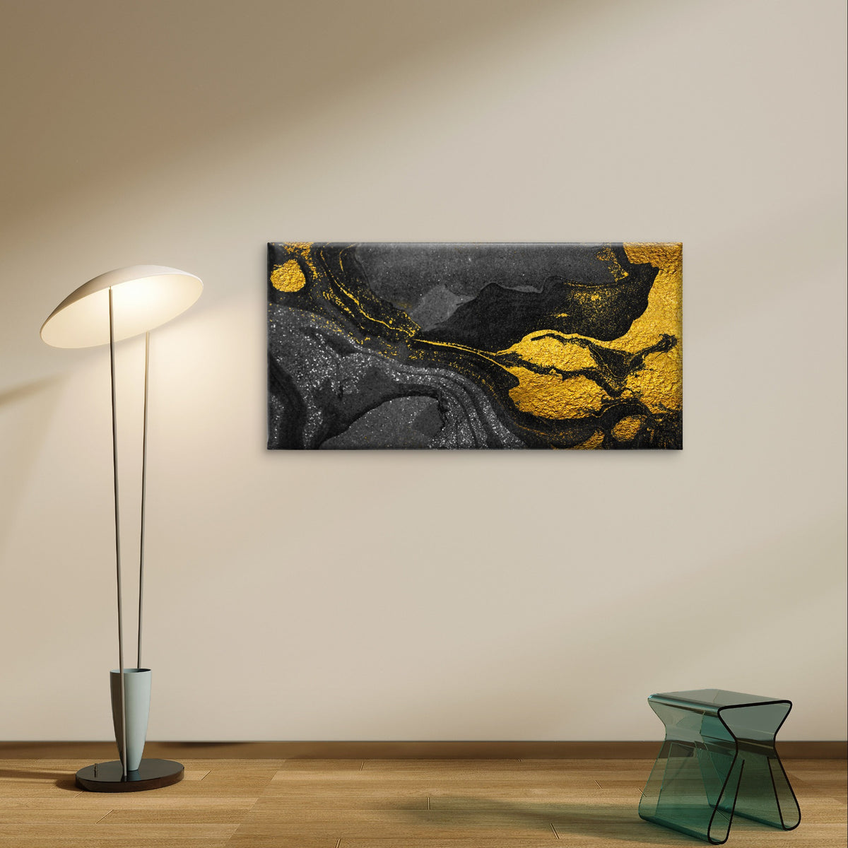 Modern Black Gold Abstract Fluid Wall Art Canvas Office Home Framed 120x60cm