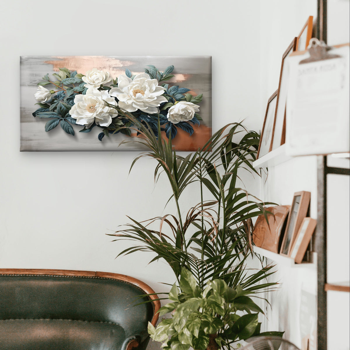 Elegant White Peony Magnolia Flower Wall Art Canvas Office Home Framed 120x60cm