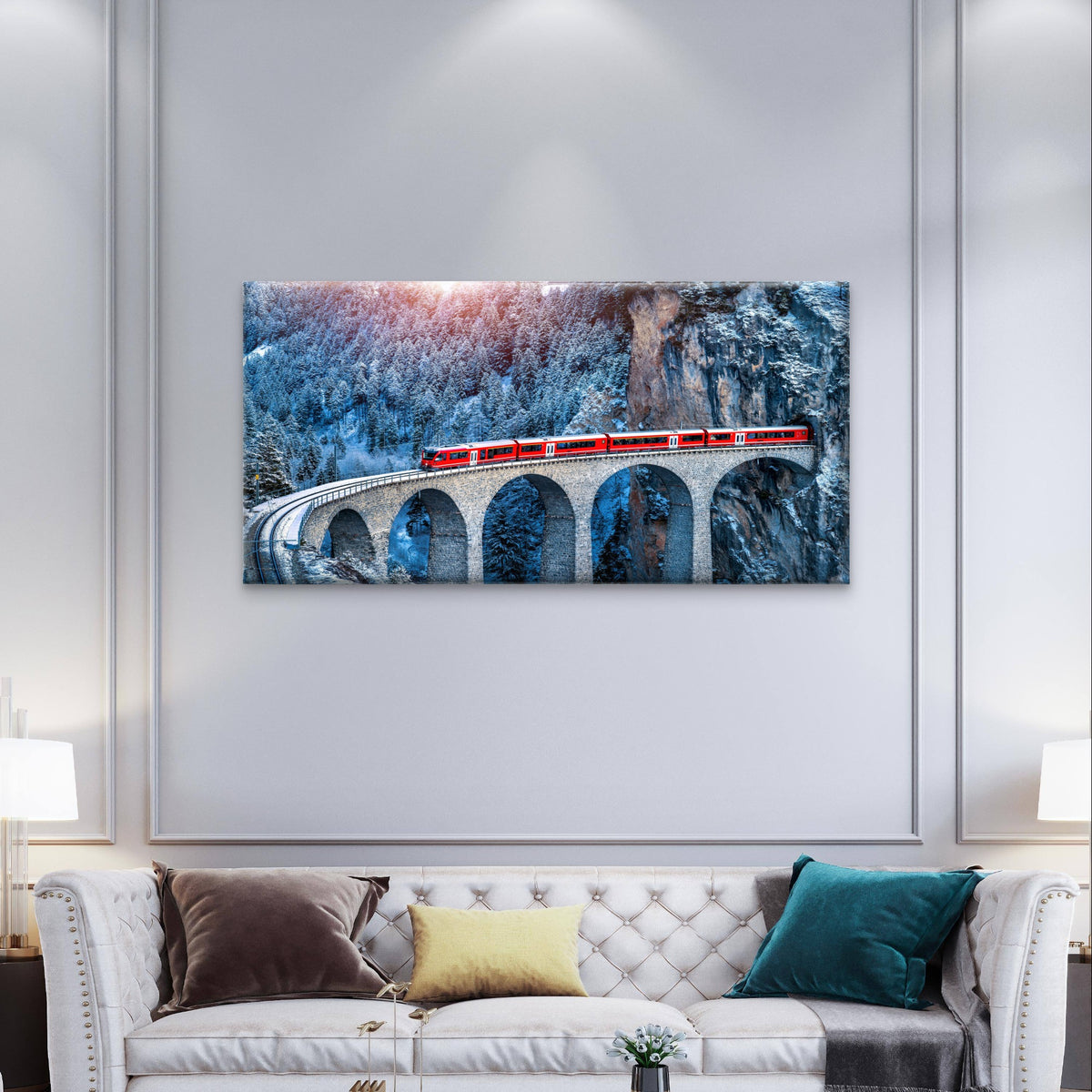 Train Landwasser Viaduct Switzerland Wall Art Canvas Office Home Framed 120x60cm