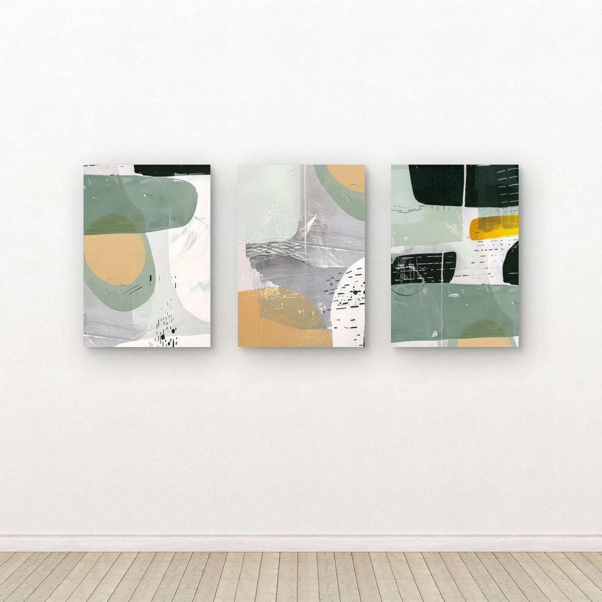 3pcs Modern Minimalist Sage Green Abstract Wall Art Set Canvas Framed 40x60cm - High Quality Print 100% Australian Made Wall Canvas Ready to Hang