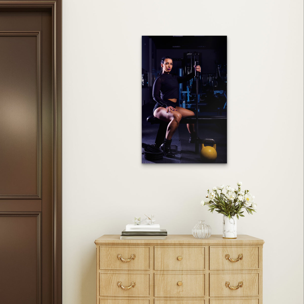 Fitness Woman Workout Kettlebell Bar 5mm Plastic Poster Ready to Hang 90x60cm
