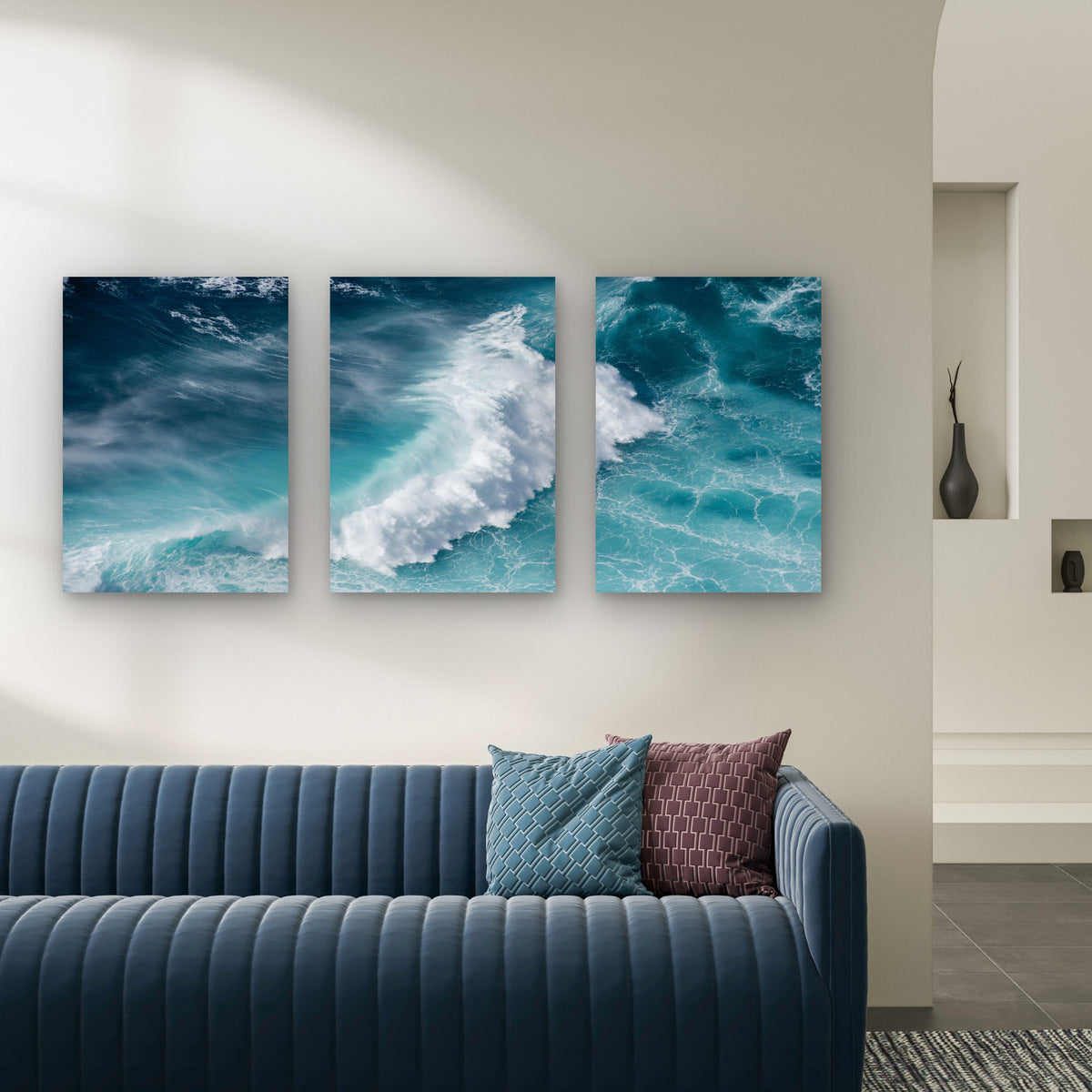 3pcs Blue Ocean Sea Wave Foam Turquoise Surf Wall Art Set Canvas Framed 40x60cm - High Quality Print 100% Australian Made Wall Canvas Ready to Hang
