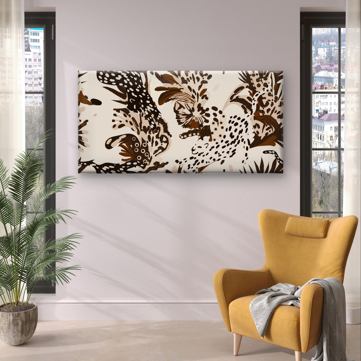 Boho Abstract Botanical Leaf Art Wall Art Canvas Office Home Framed 120x60cm