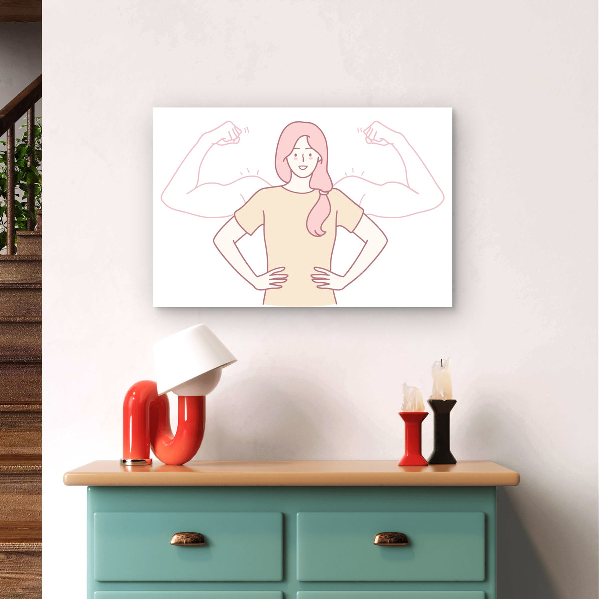 Strong Woman Biceps Power Line Art 5mm Plastic Poster Ready to Hang 90x60cm