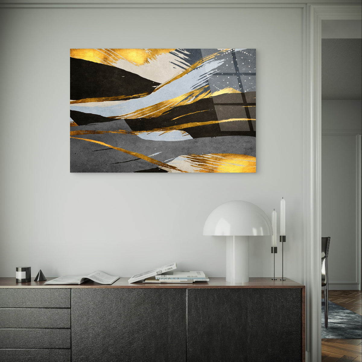 Gold Foil Abstract Black Grey Modern Art Acrylic Glass Printing Wall Art Australian Made Quality (Copy)