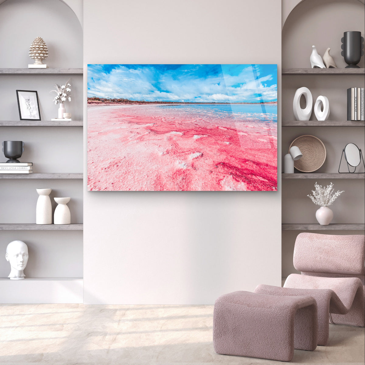Pink Lake Hillier Salt Coast Landscape Acrylic Glass Printing Wall Art Australian Made Quality