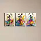 3pcs Indian Women Traditional Dance Painting Wall Art Set Canvas Framed 40x60cm - High Quality Print 100% Australian Made Wall Canvas Ready to Hang