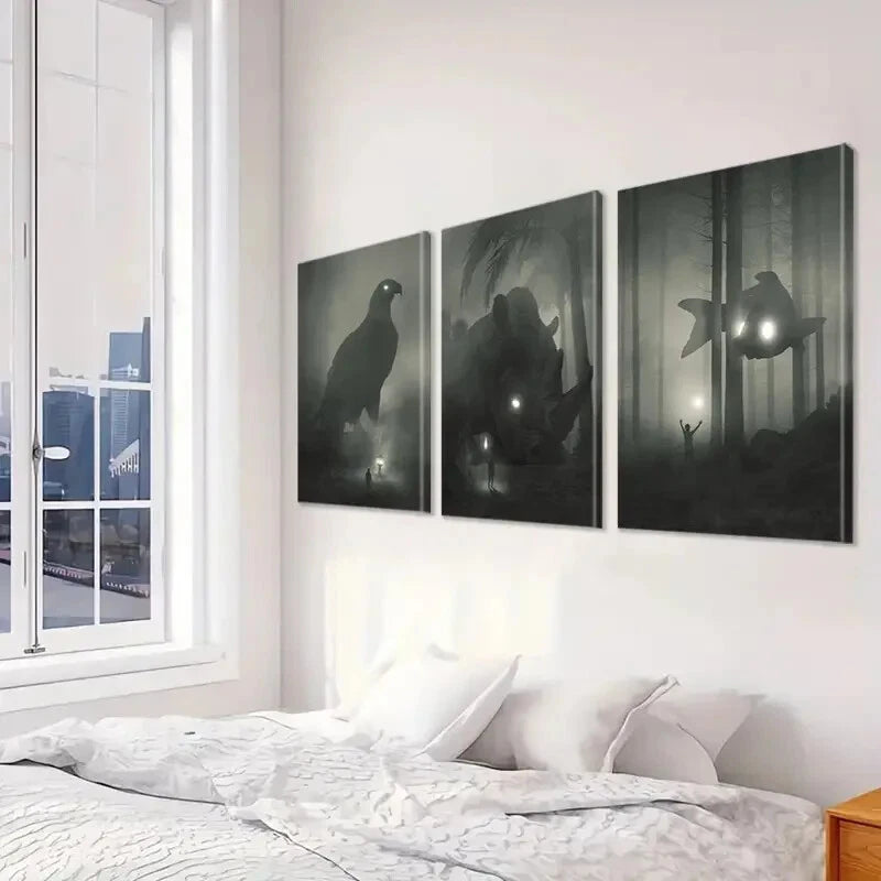 3pcs Mystical Forest & Eagle Wall Art Set Canvas Framed 50x70cm - High Quality Print 100% Australian Made Wall Canvas Ready to Hang