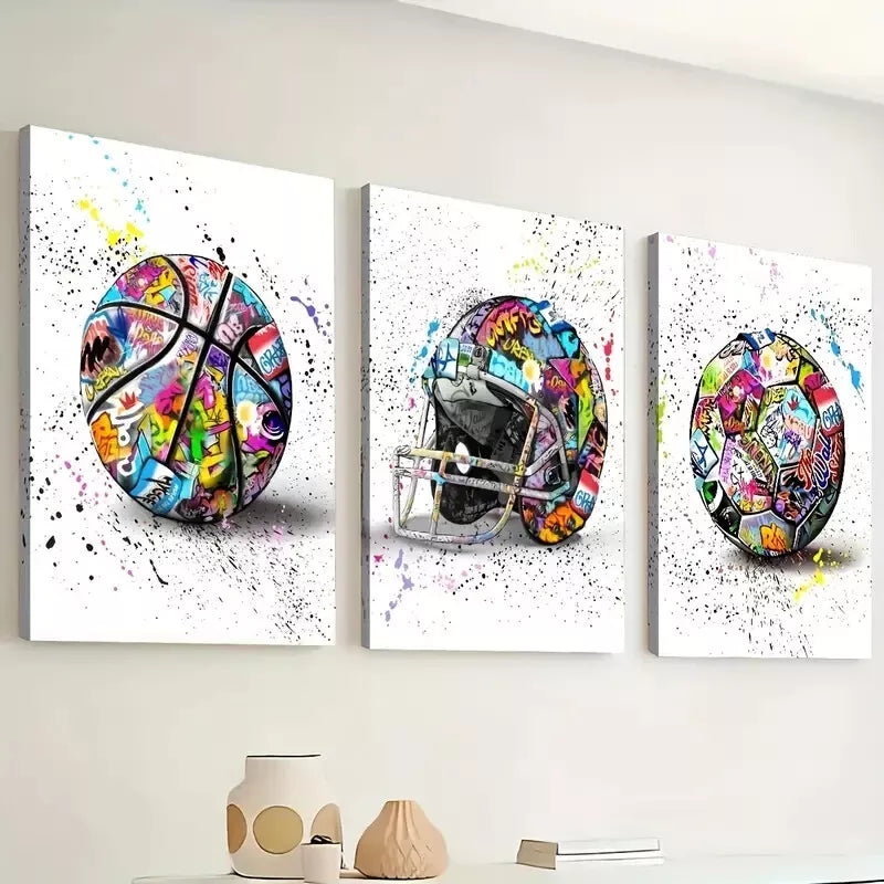 3pcs minimalist basketball, football sports Wall Art Set Canvas Framed 40x60cm - High Quality Print 100% Australian Made Wall Canvas Ready to Hang