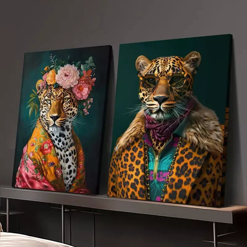 2pcs Decorative Painting, Leopard Canvas Framed 50x75cm - High Quality Print 100% Australian Made Wall Canvas Ready to Hang