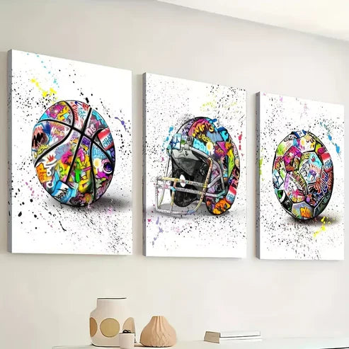 3pcs Minimalist Basketball, Football Sports Wall Art Canvas Unframed - High Quality Print 100% Australian Made Wall Canvas