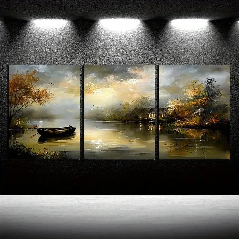 3pcs River Under The Intoxication of Night Lights Metal Print Ready to Hang Art