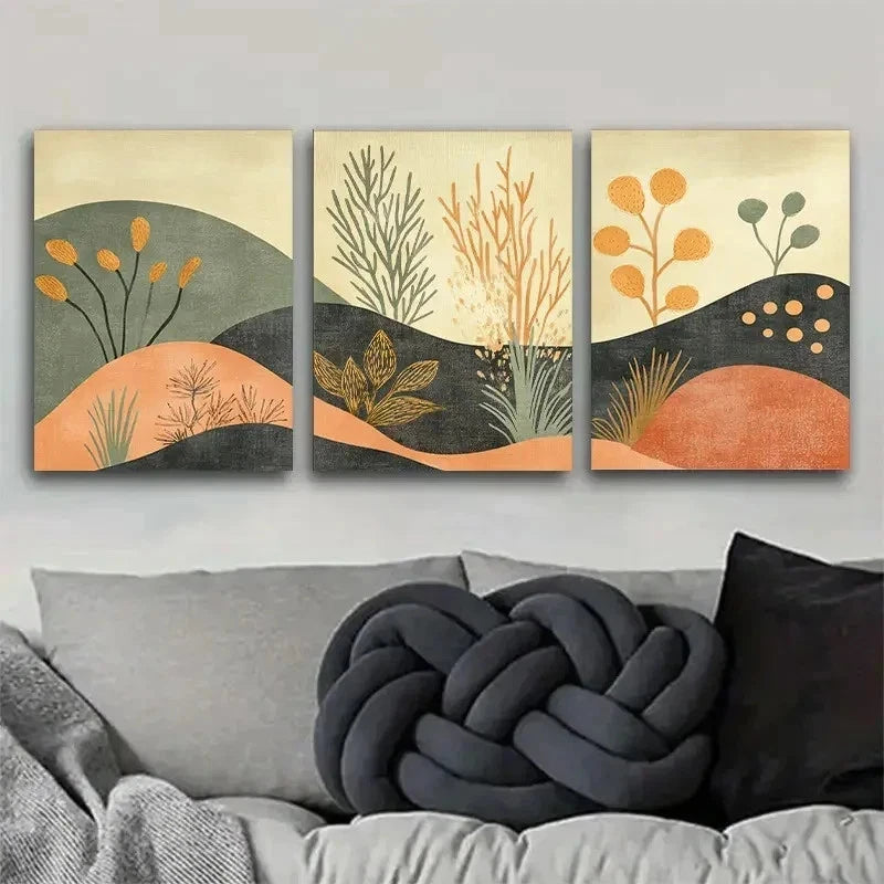 3pcs Earthy Plant Scene With Stone Wall Art Set Canvas Framed 60x90cm - High Quality Print 100% Australian Made Wall Canvas Ready to Hang