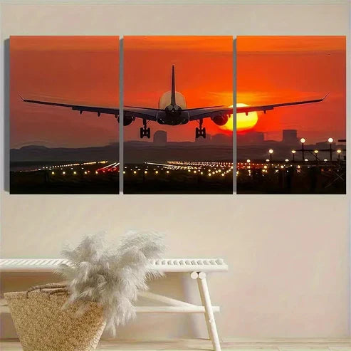 3pcs Sunset Flight Over Cityscape Wall Art Set Canvas Unframed - High Quality Print 100% Australian Made Wall Canvas