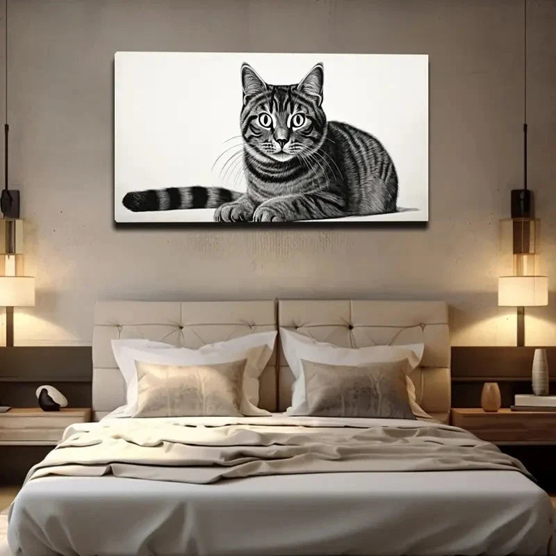 Wild Cat Black White Wall Art Canvas Office Home Room Framed 120x60cm